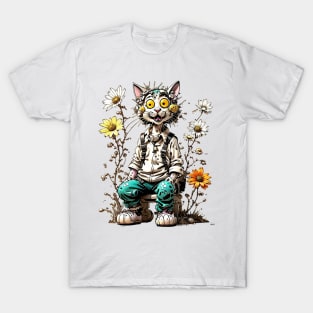 Mechanical Whiskers: Robotic Cat Flowers T-Shirt